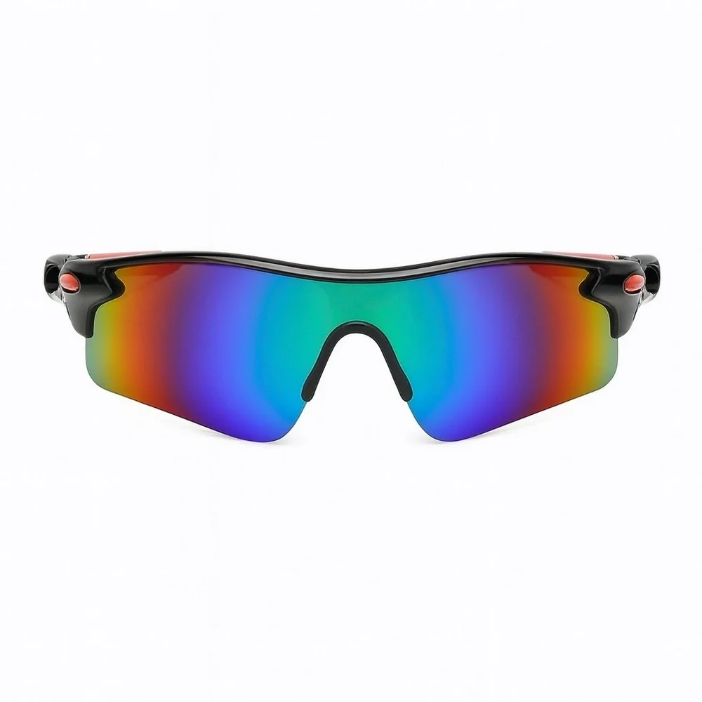 Men's Rainbow Mirror Wraparound Sport Sunglasses – Black & Red Shield Cycling